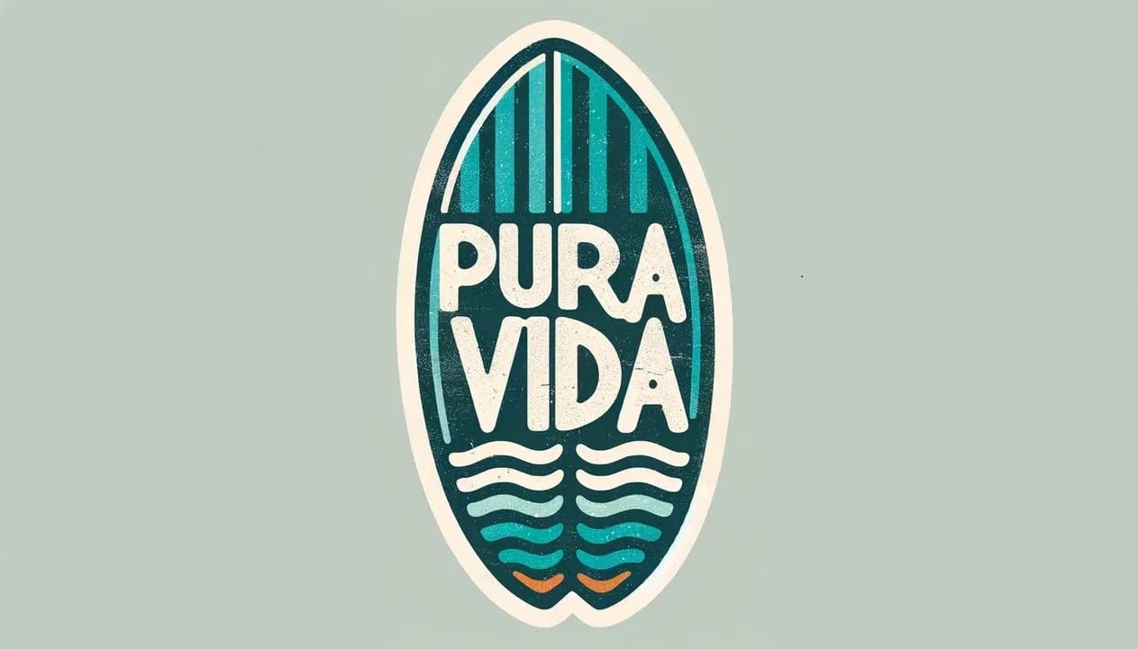 Vinyl sticker: Sticker Pura Vida Tropical Adventure Surfboard Decal Embrace The Surf Sunset Wildlife Vibes for Car Truck Bumper Laptop Tumbler (8")