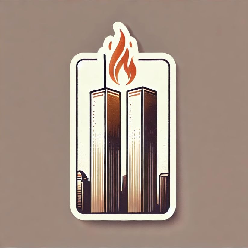 Vinyl sticker: Twin Towers with Eternal Flame - 9/11 Memorial Laptop Wall Car Window Bumper Sticker Decal for Truck, Waterproof Auto Decoration, Water Bottle