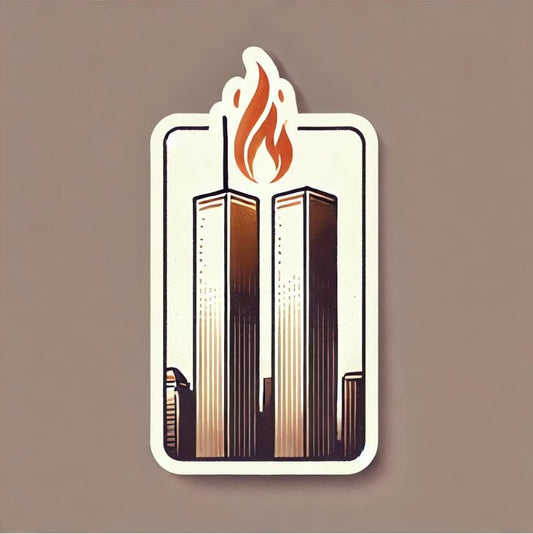 Vinyl sticker: Twin Towers with Eternal Flame - 9/11 Memorial Laptop Wall Car Window Bumper Sticker Decal for Truck, Waterproof Auto Decoration, Water Bottle