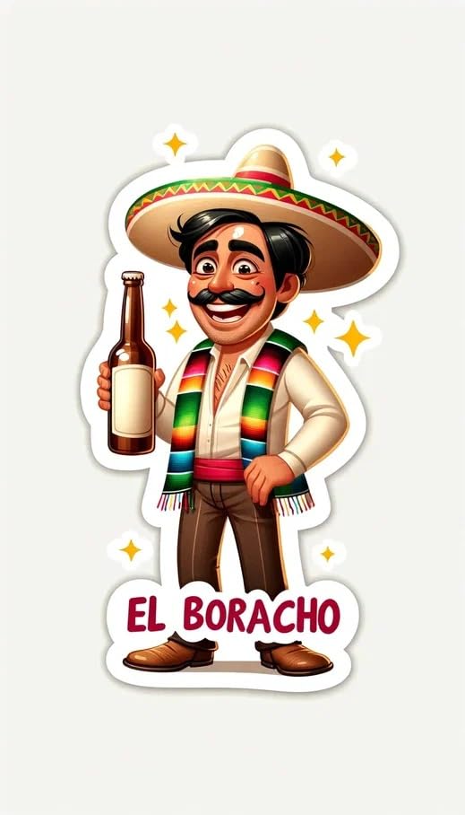 Vinyl sticker: Sombrero Alcohol Cheerful Beautiful El Borracho Mexican Art Vinyl Stickers Waterproof Fade-Resistant Decals for Cars Laptops Windows Humorous Cultural Decor