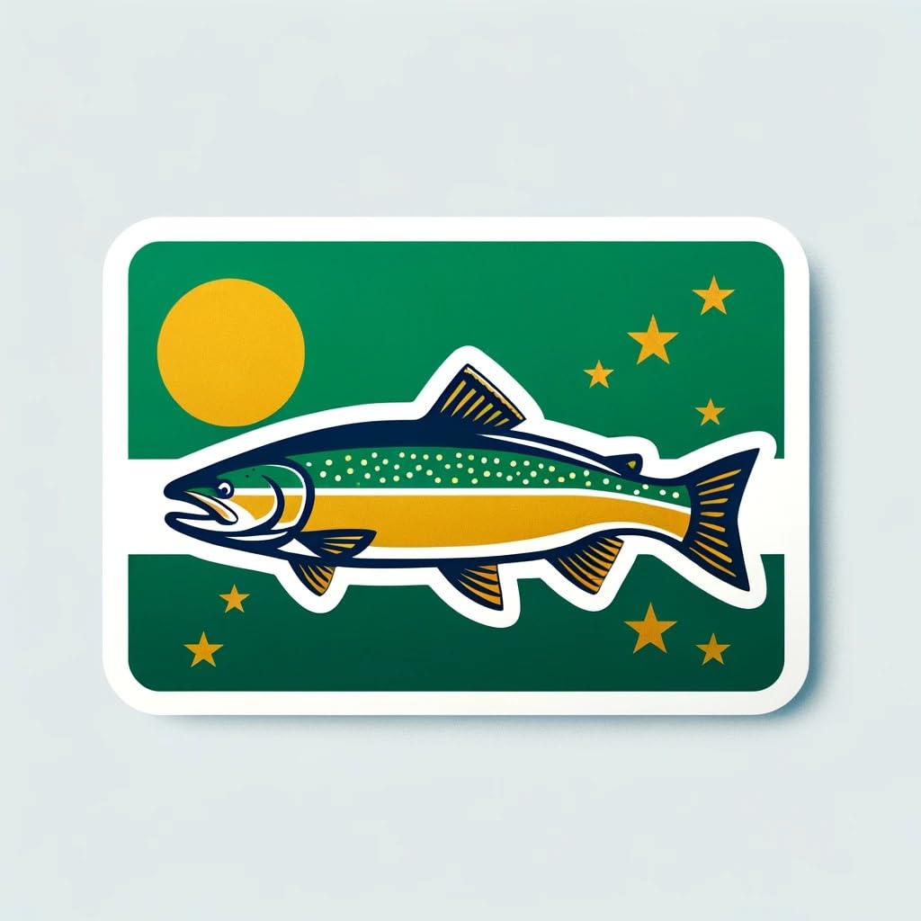 Vinyl sticker: Steelhead Trout Decal for Laptop, Wall, Car, Window, Bumper, Sticker with State Flag Design, Waterproof Auto Truck Vinyl for Water Bottles