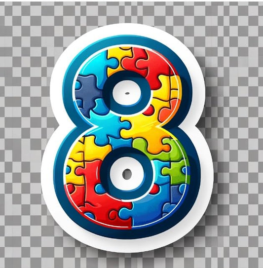 Vinyl sticker: Colorful Autism Awareness Number 8 Sticker - Symbolic Spectrum Design for Laptops, Cars, Windows, and Bottles (4)