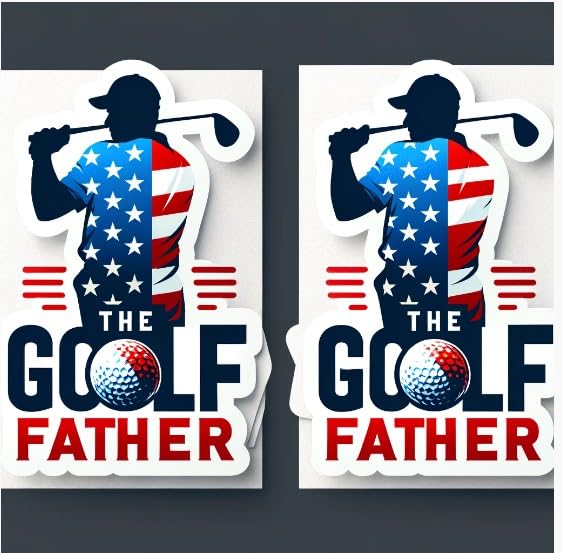 Vinyl sticker: "The Golf Father" USA Flag Decal - Patriotic Golfer Silhouette Sticker for Car, Window, Laptop, Bumper, Colorful and Waterproof. "The Golf Father", Now Adorned with The Patriotic Colors. (6)