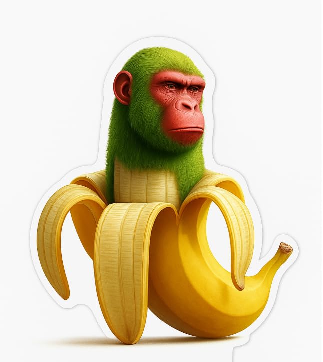Vinyl sticker: Waterproof Chimpanzini Bananini Sticker for Laptop Wall Car Window Bumper Decal Truck Auto Water Bottle – Green Chimp Banana Fusion No Text Edition 4in