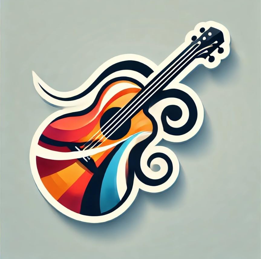 Vinyl sticker: Retro Acoustic Bass Guitar Sticker - Vintage Sepia-Toned Design for Laptop, Wall, Car, Window, Bumper, Waterproof Decal for Auto, Water Bottle