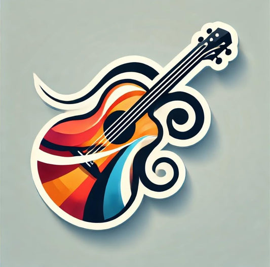 Vinyl sticker: Retro Acoustic Bass Guitar Sticker - Vintage Sepia-Toned Design for Laptop, Wall, Car, Window, Bumper, Waterproof Decal for Auto, Water Bottle