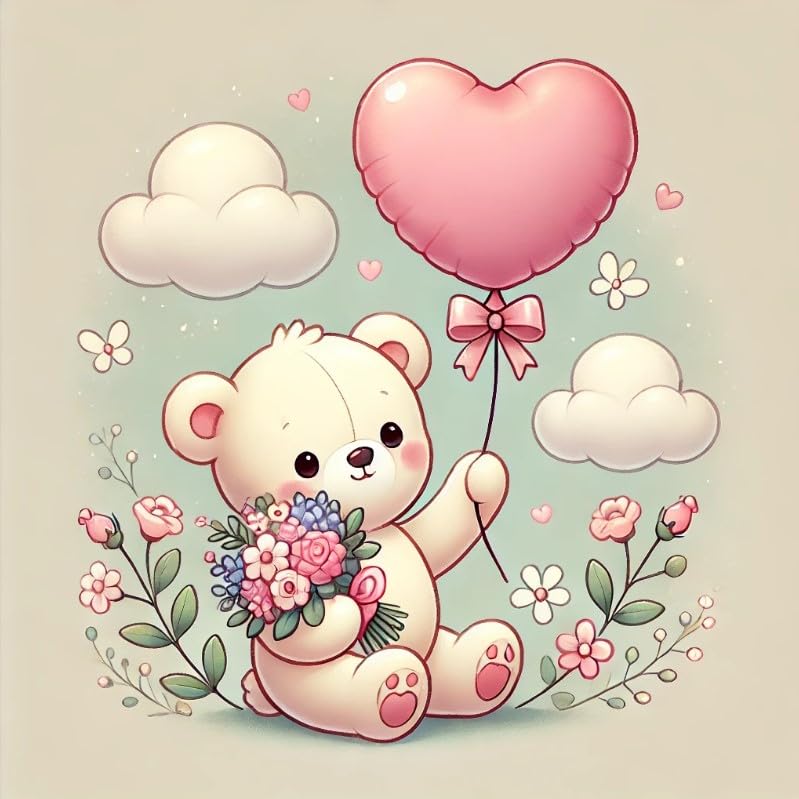 Vinyl sticker: Valentine’s Illustration Sticker for Laptop, Car, Truck, Window, Bumper, Waterproof Vinyl Decal, Teddy Bear with Heart Balloon for Auto and Water Bottle Decoration