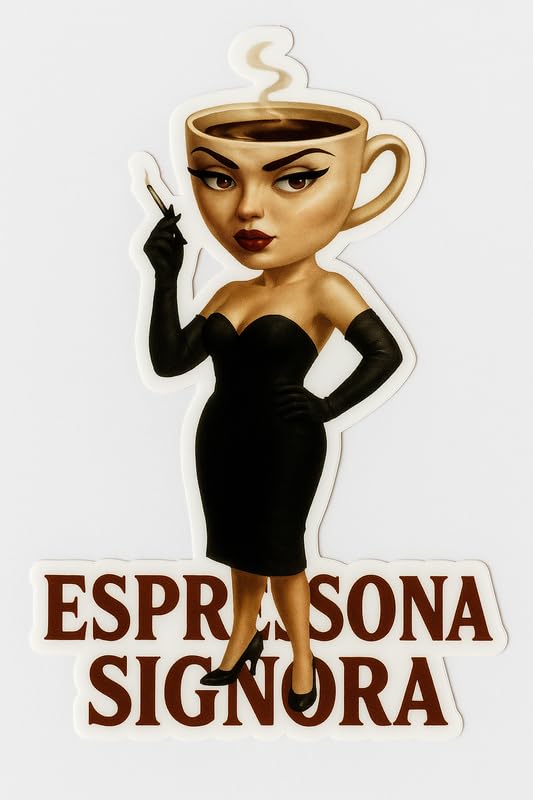 Vinyl sticker: Laptop Wall Car Window Bumper Sticker Decal Truck Waterproof Auto Water Bottle Espressona Signora Realistic Coffee Cup Diva Femme Fatale Espresso Character