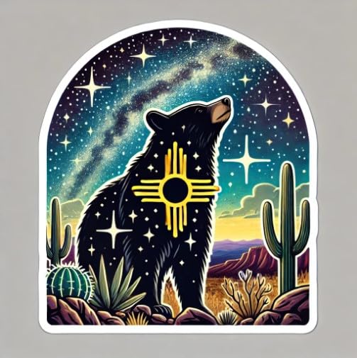 Vinyl sticker: Stargazing Black Bear Night Sky New Mexico Sticker for Laptop, Wall, Car, Window, Bumper, Waterproof Decal for Truck, Auto, Water Bottle