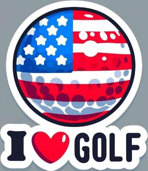 Vinyl sticker: Cartoon USA Flag Golf Ball with 'I Love Golf' Text Sticker - Patriotic Colors, Waterproof, Fun Design for Sports Fans (4)