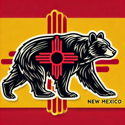 Vinyl sticker: Patriotic New Mexico Flag Black Bear Sticker for Laptop, Wall, Car, Window, Bumper, Waterproof Decal for Truck, Auto, Water Bottle (6)