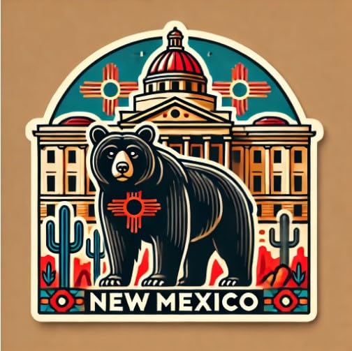 Vinyl sticker: Capitol Black Bear New Mexico State Symbol Sticker for Laptop, Wall, Car, Window, Bumper, Waterproof Decal for Truck, Auto, Water Bottle (6)