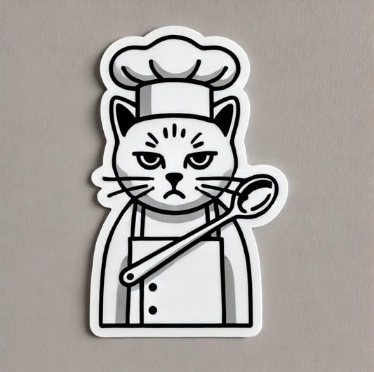 Vinyl sticker: Chef Cat with Spoon Sticker for Laptop, Wall, Car, Window, Bumper, Truck, Waterproof Decal - Minimalist Design