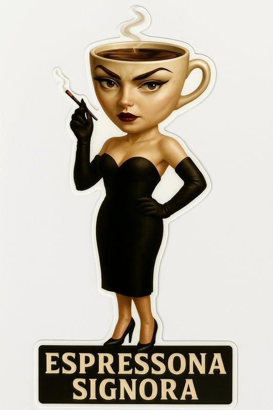 Vinyl sticker: Laptop Wall Car Window Bumper Sticker Decal Truck Waterproof Auto Water Bottle Espressona Signora Noir Coffee Cup Lady Realistic Femme Espresso Diva