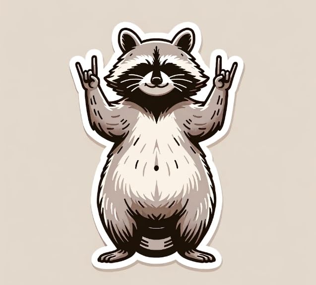 Vinyl sticker: "Rock 'n' Roll Raccoon" Sticker - Playful Raccoon Hand Gesture Decal