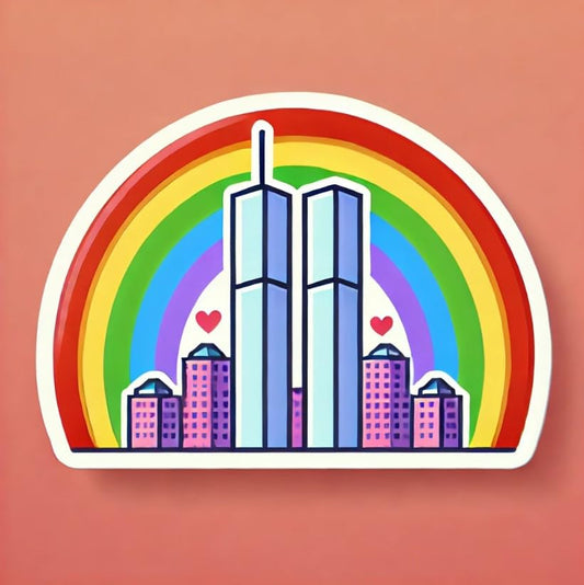 Vinyl sticker: Twin Towers with Vivid Sunset - 9/11 Memorial Laptop Wall Car Window Bumper Sticker Decal for Truck, Waterproof Auto Decoration, Water Bottle
