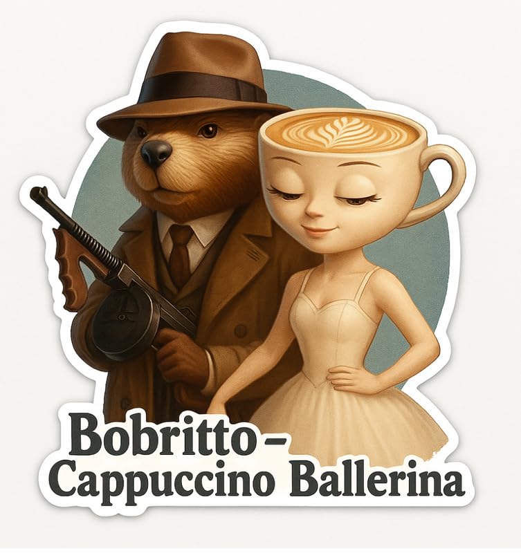 Vinyl sticker: Waterproof Bobrito Bandito Sticker for Laptop Wall Car Window Bumper Decal Truck Auto Water Bottle – Full-Body Beaver Mobster with Machine Gun 4in