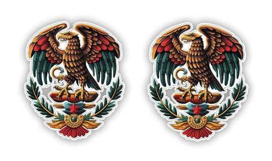 Vinyl sticker: Set of 2 Stickers Pride Eagle Shield Patriotic Mexico Vinyl Decal Waterproof Weather Resistant Letters Estado Aguila Mexican Flag Design Perfect for Car Truck Bumper Laptop Tumbler (8 inch)