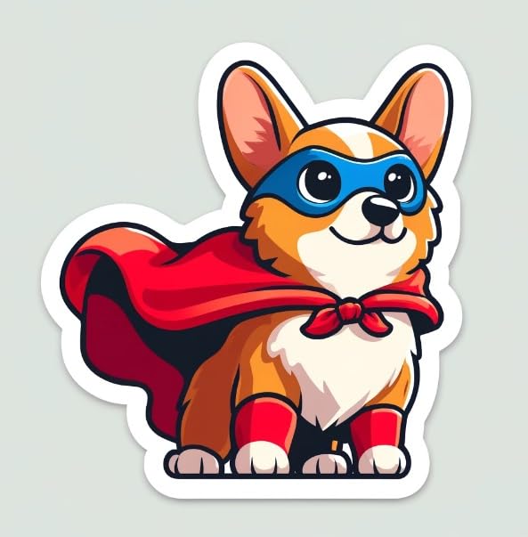 Vinyl sticker: Superhero Corgi Sticker - Whimsical Dog Decal for Laptops and Water Bottles