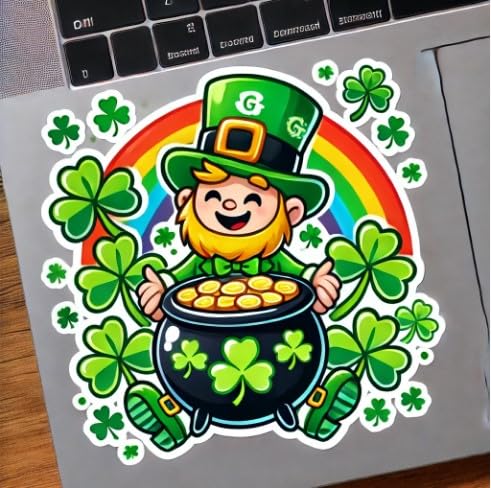 Vinyl sticker: St. Patrick's Day Leprechaun Pot Gold Laptop Wall Car Window Bumper Sticker Decal Truck Waterproof Auto Water Bottle