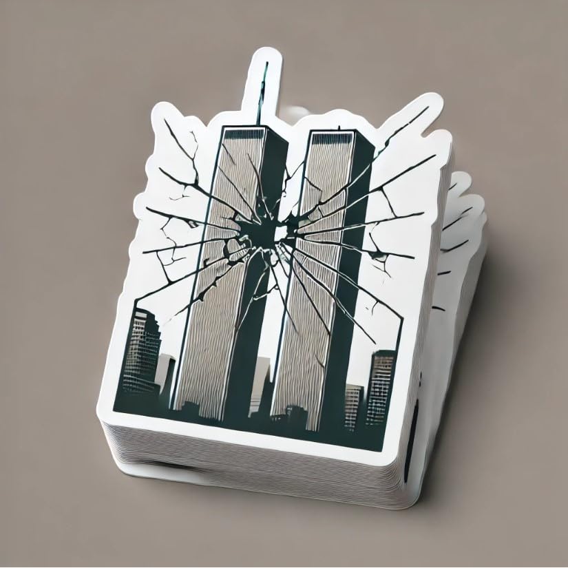Vinyl sticker: Twin Towers with Cracked Glass Effect - 9/11 Memorial Laptop Wall Car Window Bumper Sticker Decal for Truck, Waterproof Auto Decoration, Water Bottle