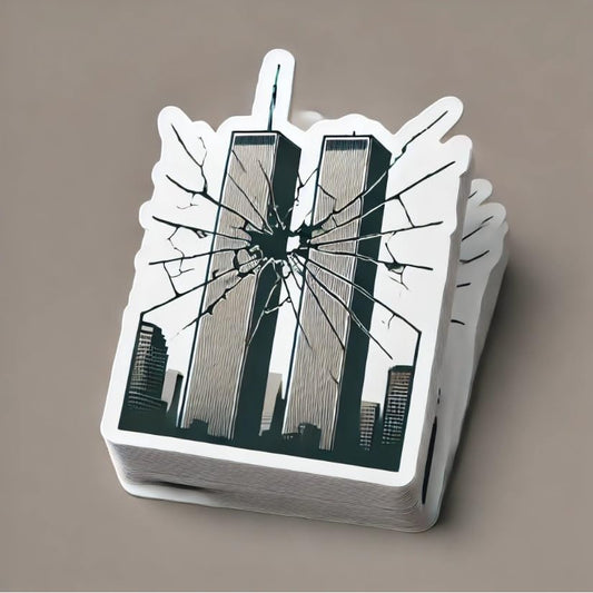 Vinyl sticker: Twin Towers with Cracked Glass Effect - 9/11 Memorial Laptop Wall Car Window Bumper Sticker Decal for Truck, Waterproof Auto Decoration, Water Bottle