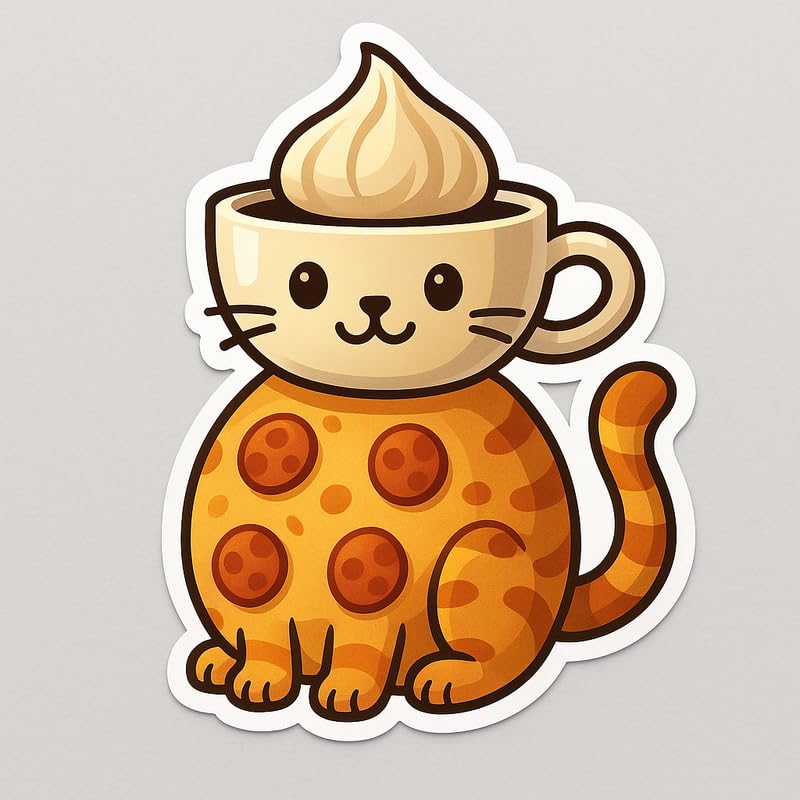 Vinyl sticker: Waterproof Vinyl Gatto Pizza Caffè Sticker for Laptop Wall Car Window Bumper Truck Auto Glass and Water Bottle Surfaces