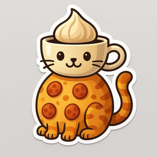 Vinyl sticker: Waterproof Vinyl Gatto Pizza Caffè Sticker for Laptop Wall Car Window Bumper Truck Auto Glass and Water Bottle Surfaces