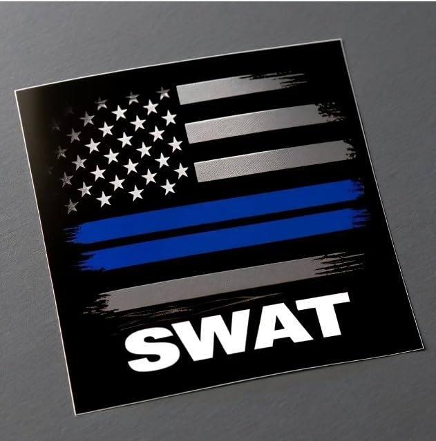 Vinyl sticker: SWAT Thin Blue Line Flag Sticker - Metallic Tactical Support Decal for Car, Laptop, Window, Bumper, Waterproof, Auto, Wall, Water Bottle