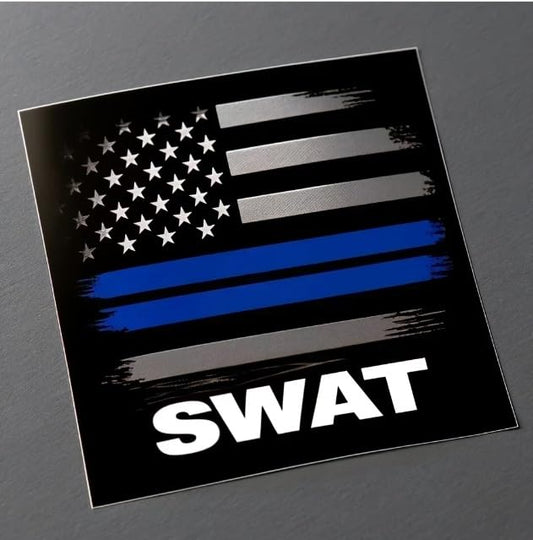 Vinyl sticker: SWAT Thin Blue Line Flag Sticker - Metallic Tactical Support Decal for Car, Laptop, Window, Bumper, Waterproof, Auto, Wall, Water Bottle