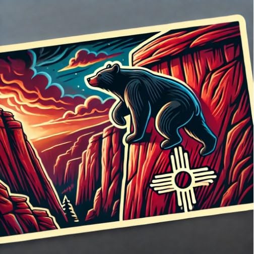Vinyl sticker: Climbing Red Rock Black Bear New Mexico Sticker for Laptop, Wall, Car, Window, Bumper, Waterproof Decal for Truck, Auto, Water Bottle