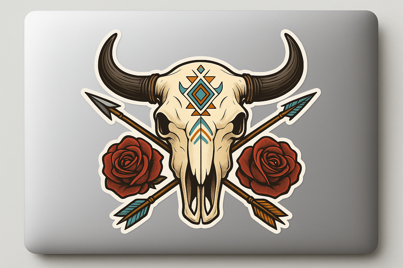 Tribal Bison Skull Roses Sticker Decal Vinyl Laptop Car Window Bumper AUTO Water Bottle Helmets Waterproof Arrows