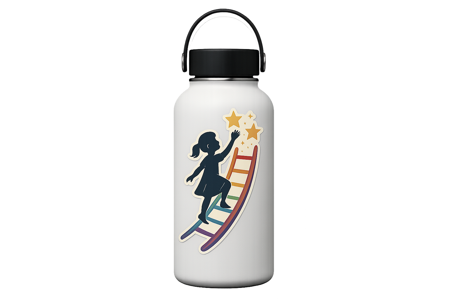 Girl Climbing Rainbow Ladder to Stars Sticker Decal Vinyl Laptop Car Window Bumper AUTO Water Bottle Helmets Waterproof