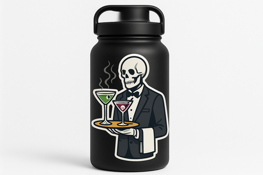 Skeleton Waiter Sticker Decal Vinyl Laptop Car Window Bumper AUTO Water Bottle Helmets Waterproof Halloween