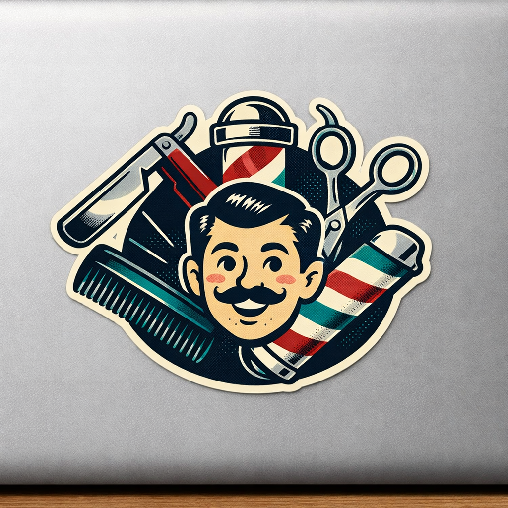 Retro Comic-Style Barber Shop Sticker Decal Vinyl Laptop Car Window Bumper AUTO Water Bottle Helmets Waterproof