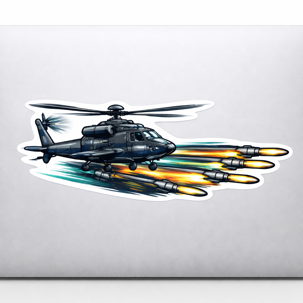 Gunship Firing Rockets Sticker Decal Vinyl Laptop Car Window Bumper AUTO Water Bottle Helmets Waterproof