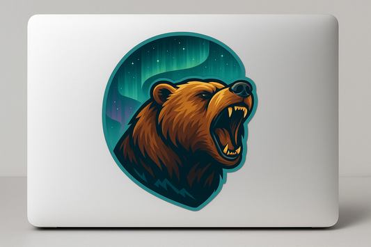 Bear Roaring Aurora Sky Sticker Decal Vinyl Laptop Car Window Bumper AUTO Water Bottle Helmets Waterproof