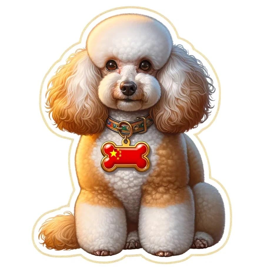 Vinyl sticker: Sticker Dog Poodle Pendant Flag China Flag-Themed Animal Sticker Patriotic Dog Vinyl Decal American Flag & Cute Dogs in Glasses USA Pride Canine Waterproof Décor for Laptops Water Bottles