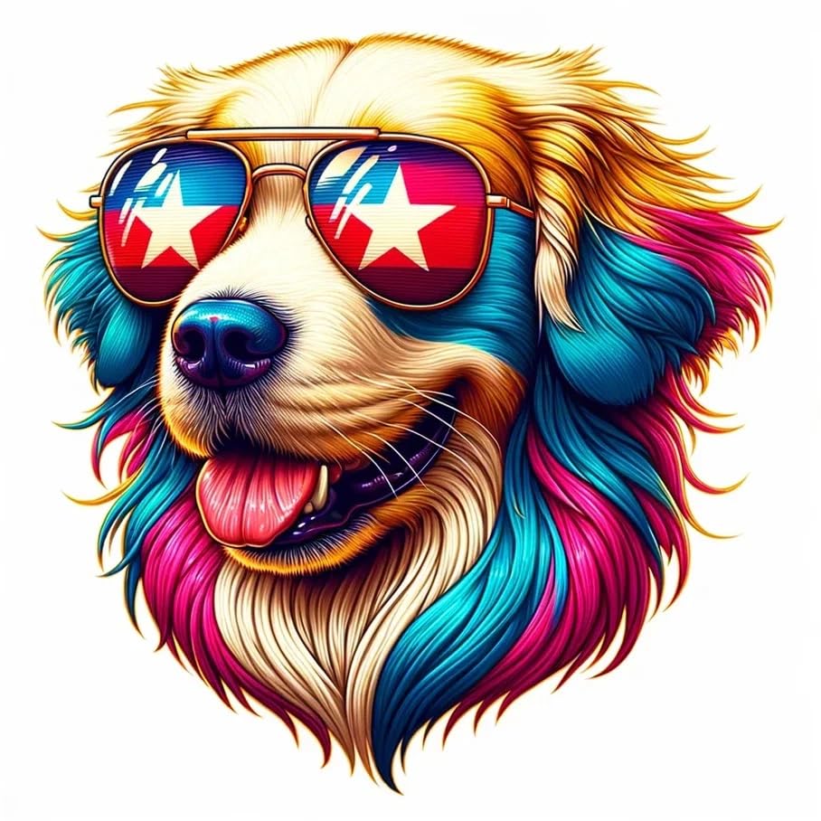Vinyl sticker: Sticker Golden Retriever Glasses Flag Star Vietnam Patriotic Dog Vinyl Decal American Flag & Cute Dogs in Glasses USA Pride Canine Waterproof Décor for Laptops Water Bottles Baby Room Durable
