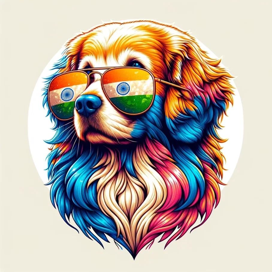 Vinyl sticker: Sticker Golden Retriever Glasses Flag India Patriotic Dog Vinyl Decal American Flag & Cute Dogs in Glasses USA Pride Canine Waterproof Décor for Laptops Water Bottles Bumper Sticker