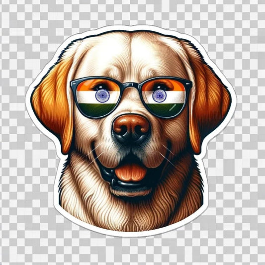 Vinyl sticker: Sticker Labrador Retriever Glasses Flag India Patriotic Dog Vinyl Decal American Flag & Cute Dogs in Glasses USA Pride Canine Waterproof Décor for Laptops Water Bottles Baby Room (4")