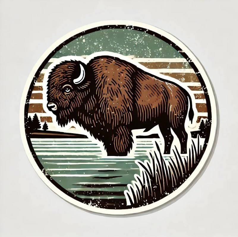 Vinyl sticker: Riverbank Bison Wall Sticker for Car, Laptop, Window, Bumper, Waterproof Vinyl Decal for Trucks, Auto, Water Bottles (6)
