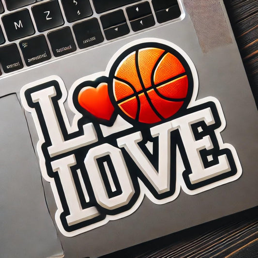 Vinyl sticker: Basketball Love Funny Decal Sticker for Laptop, Wall, Car, Window, Bumper, Truck, Waterproof Auto, and Water Bottle - Vintage 'Love' with Basketball Replacing 'O'