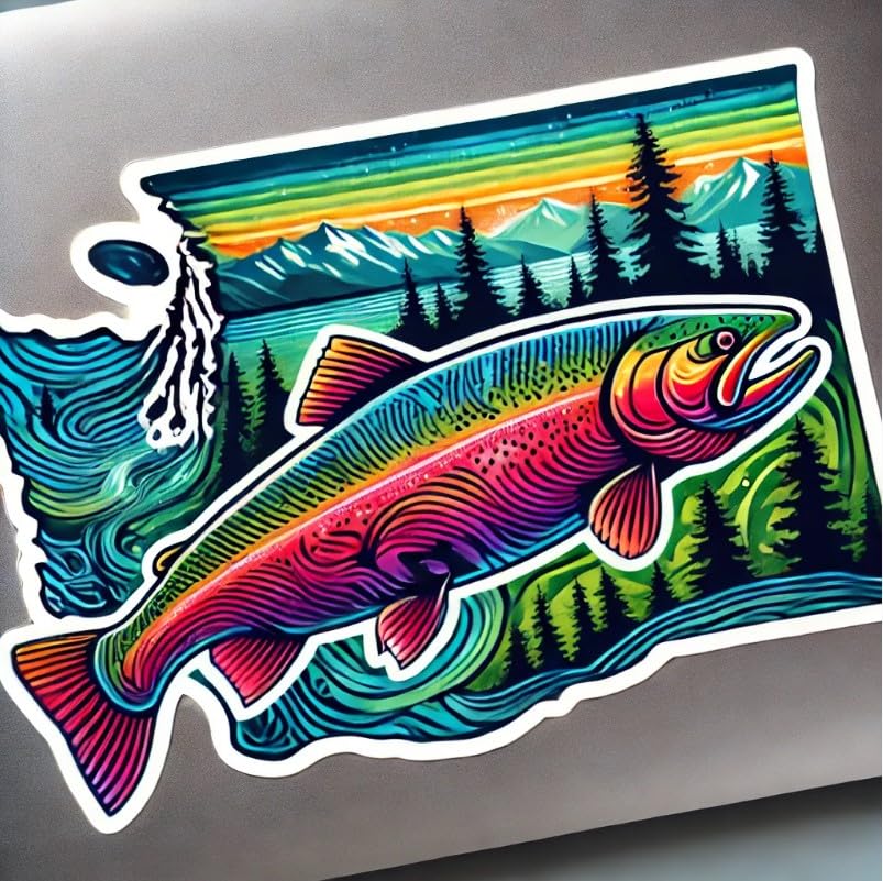 Vinyl sticker: Steelhead Trout Washington Symbol Laptop Wall Car Window Bumper Decal Waterproof Auto Water Bottle