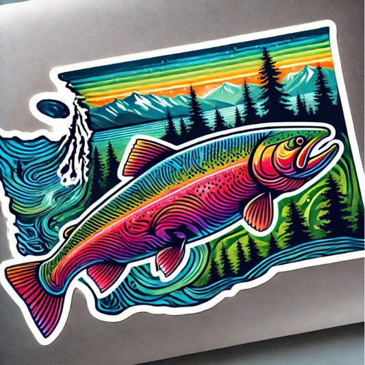 Vinyl sticker: Steelhead Trout Washington Symbol Laptop Wall Car Window Bumper Decal Waterproof Auto Water Bottle
