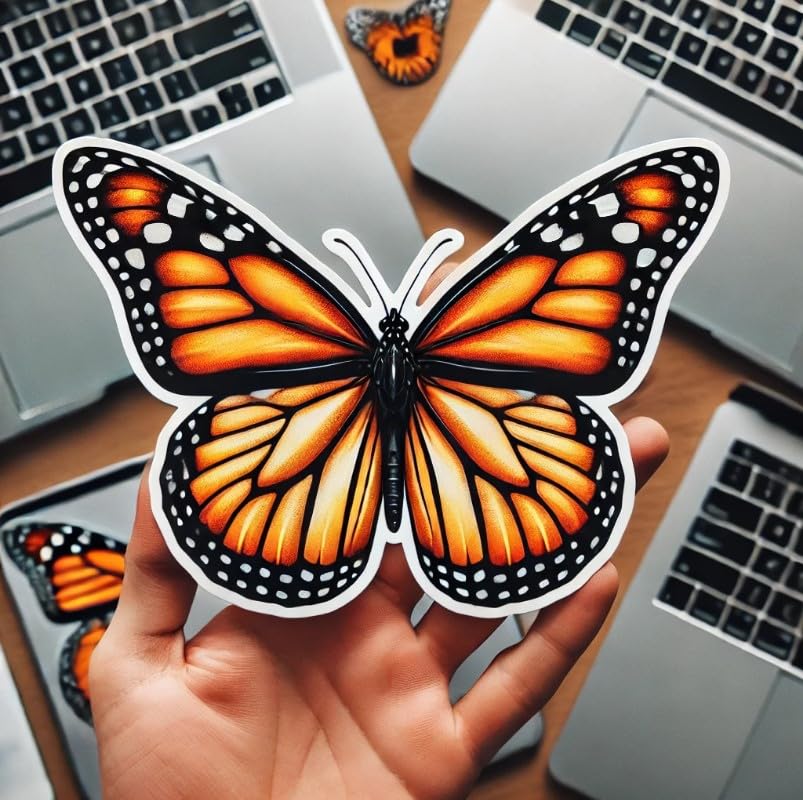 Vinyl sticker: Monarch Butterfly Waterproof Vinyl Sticker - Nature Decal for Laptop, Wall, Car, Window, Bumper, Truck, Auto, Water Bottle. Variation 5 (6)