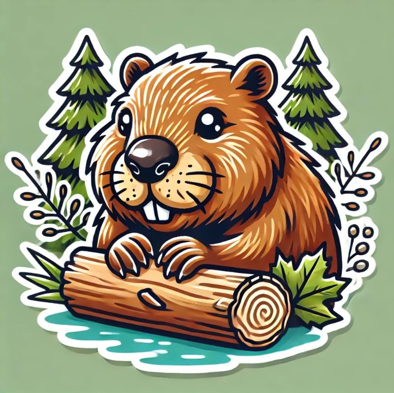 Vinyl sticker: Chewing Beaver Sticker Decal – Waterproof Vinyl for Laptop, Wall, Car, Window, Bumper, Truck, and Water Bottle – Forest Animal Design