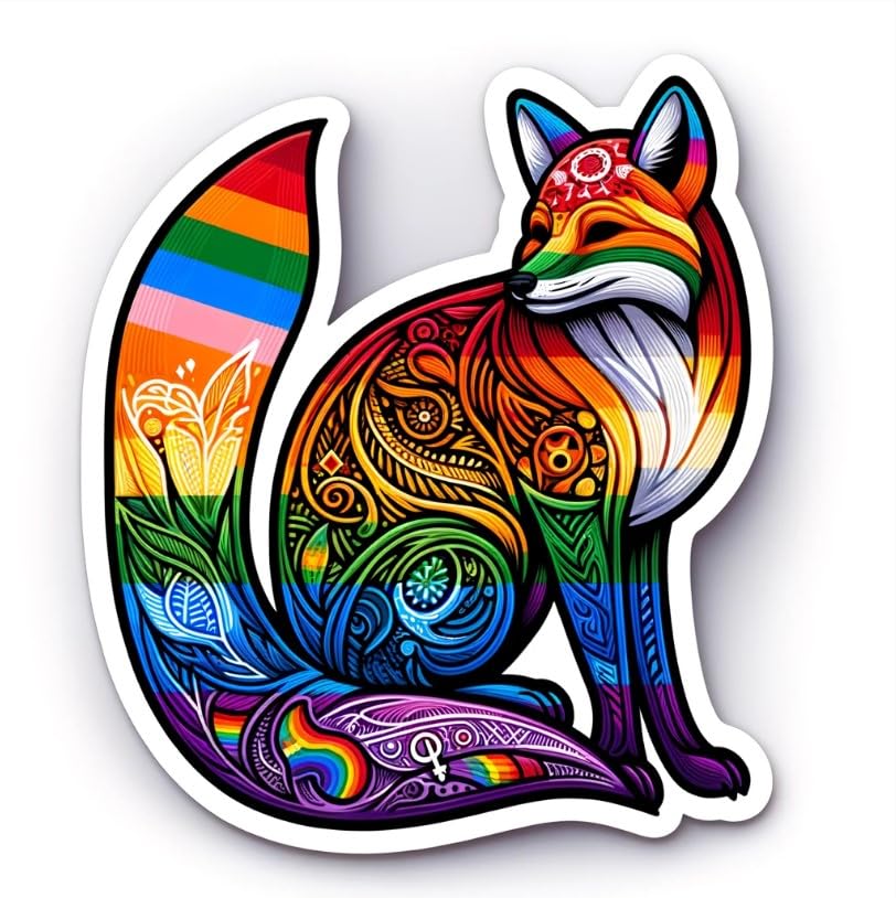 Vinyl sticker: Artistic Rainbow Fox LGBTQ+ Pride Sticker Decal for Laptop, Wall, Car, Window, Bumper, Waterproof, Truck, Water Bottle