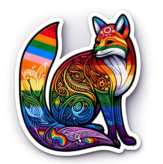 Vinyl sticker: Artistic Rainbow Fox LGBTQ+ Pride Sticker Decal for Laptop, Wall, Car, Window, Bumper, Waterproof, Truck, Water Bottle