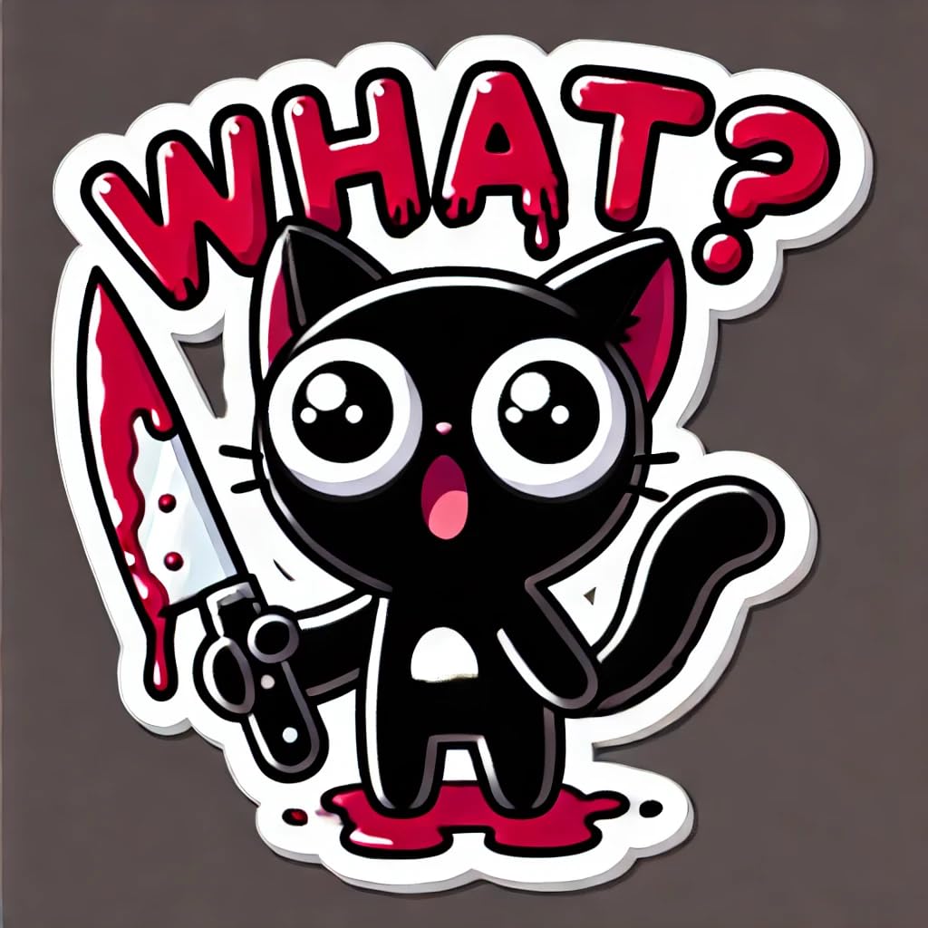 Vinyl sticker: Quirky Black Cat with Knife Sticker - Waterproof Vinyl Decal for Laptop, Wall, Car, Window, Bumper, Truck, and Water Bottle